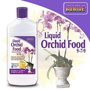 Bonide Liquid Orchid Food 9-7-9, 8 oz Concentrate Liquid Fertilizer for Strong Roots & Blooms, Use When Watering