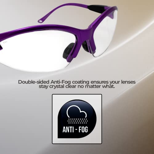 Global Vision Cougar Safety Glasses Nurses Dental Assistant Glasses Shooting Glasses for Women Men Clear Lens (Purple)