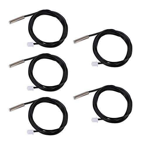 10K Temperature Sensor Probe, DROK 5pcs 1 Meter Waterproof Temp Sensor Probe, Stainless Steel 3950 NTC Temp Sensor Probe, Digital Temperature Transmitter Extension Cable