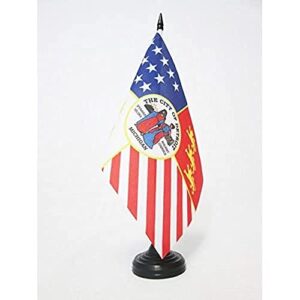 az flag city of detroit table flag 5'' x 8'' - detroit in michigan desk flag 21 x 14 cm - black plastic stick and base