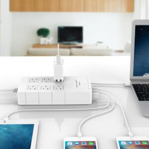 Zettaguard ZG650 WHT Mini 6-Outlet Travel Power Strip/Surge Protector USB Charger & 5' Power Cord, White