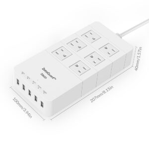 Zettaguard ZG650 WHT Mini 6-Outlet Travel Power Strip/Surge Protector USB Charger & 5' Power Cord, White