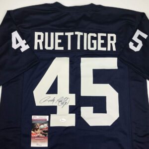 autographed/signed rudy ruettiger notre dame blue college football jersey jsa coa
