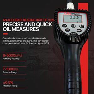 Lubeworks Oil Control Valve Meter Nozzle Preset Digital 10 Gpm / 35 Lpm Heavy Duty Air Operated Pneumatic 1/2" Inch Npt Inlet Pressure Range 7-1000 Psi / 0.5-70 Bar Flexible Spout