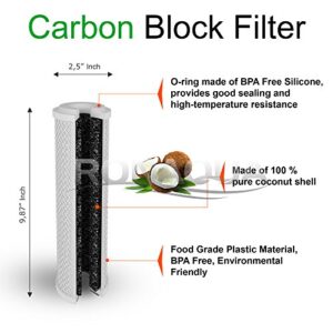 Block Activated Carbon Coconut Shell Water Filter Cartridge 5 Micron for RO & Standard 10” Housing WELL-MATCHED with WFPFC8002, WFPFC9001, WHCF-WHWC, WHEF-WHWC, FXWTC, SCWH-5 (6 Pack)