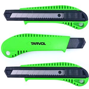 box cutter utility knife (3 pack) - premium grade strength - retractable snap off blades - perfect hobby knife for cutting cardboard, boxes, and more!