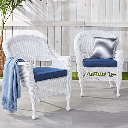 Jeco Wicker Chair with Blue Cushion, Set of 2, White/W00206-