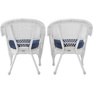 Jeco Wicker Chair with Blue Cushion, Set of 2, White/W00206-