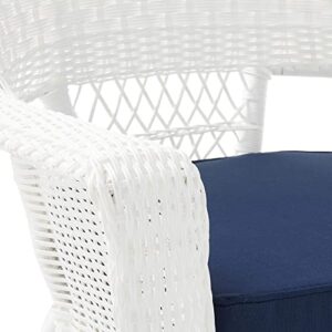 Jeco Wicker Chair with Blue Cushion, Set of 2, White/W00206-