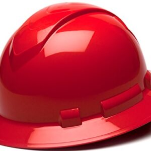 Pyramex Ridgeline Full Brim Hard Hat, 4-Point Ratchet Suspension, Red