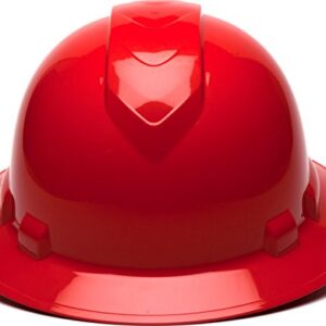 Pyramex Ridgeline Full Brim Hard Hat, 4-Point Ratchet Suspension, Red