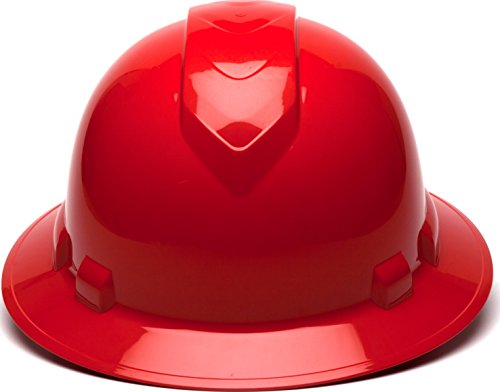 Pyramex Ridgeline Full Brim Hard Hat, 4-Point Ratchet Suspension, Red