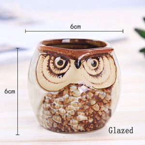 ROSE CREATE 6 Pcs 2.5 Inches Owl Pots, Little Ceramic Succulent Bonsai Pots with a Hole - Pack of 6