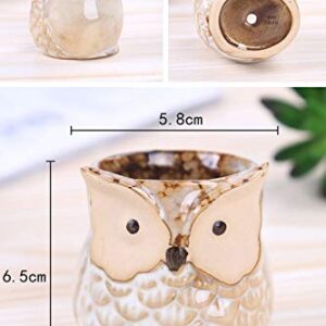 ROSE CREATE 6 Pcs 2.5 Inches Owl Pots, Little Ceramic Succulent Bonsai Pots with a Hole - Pack of 6