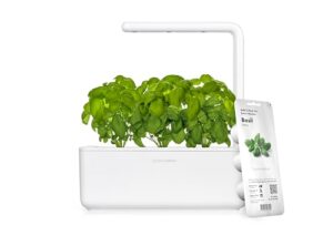 click & grow indoor herb garden kit with grow light | smart garden for home kitchen windowsill | easier than hydroponics growing system | vegetable gardening starter (3 basil pods included), white