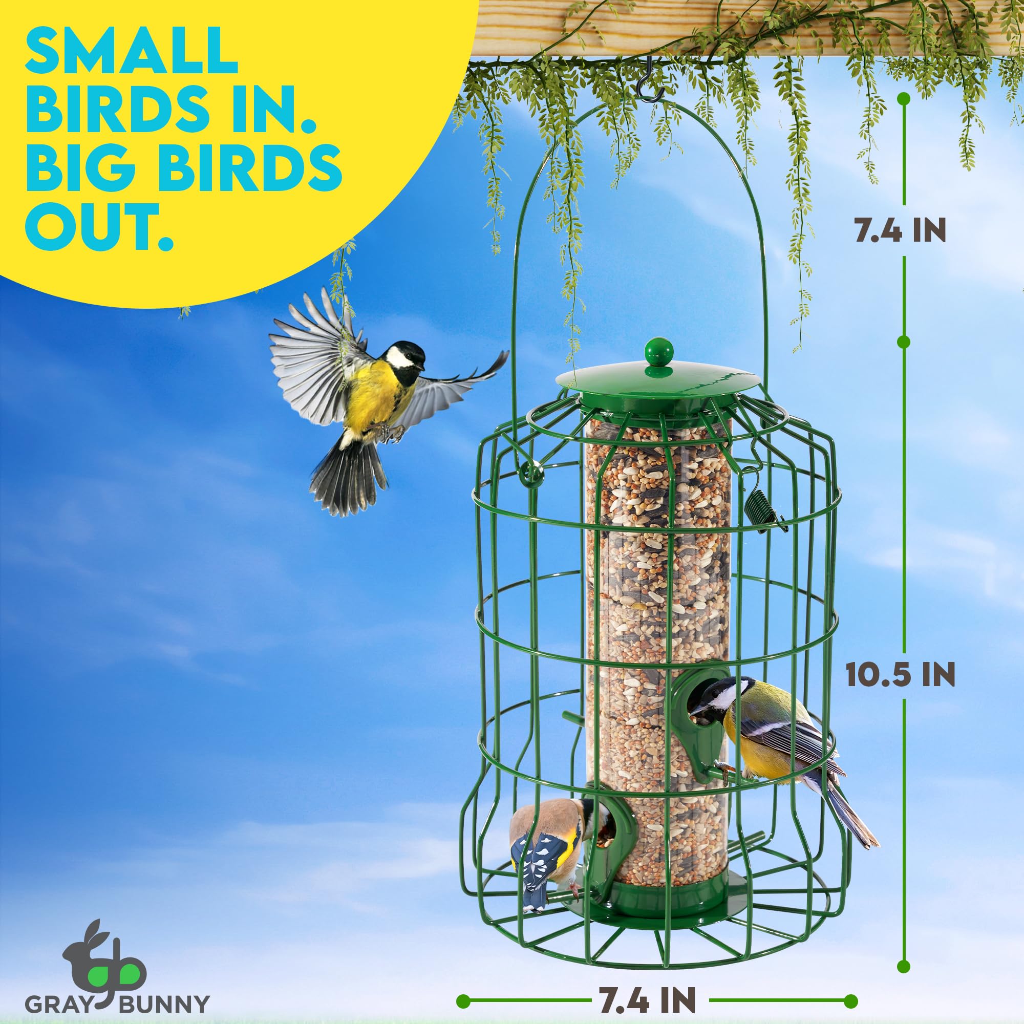 Wild Bird Feeders Squirrel Proof for Outside Hanging, 1.25 lb Capacity Steel Bird Feeder Squirrel Proof for Small Birds, Chew Proof and Rust Proof, 4-Port