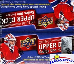 2015/16 upper deck series 1 nhl hockey massive factory sealed 24 pack retail box with 192 cards & game jersey card! includes 6 young guns rookies! look for connor mcdavid young gun rc worth $200!
