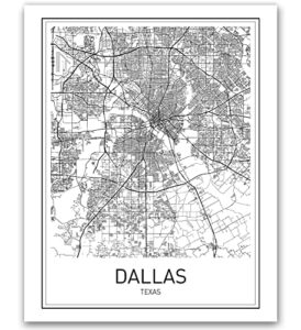 dallas map city maps dallas map print map art print texas print texas map texas state modern map print black white map wall art modern city print 8x10 unframed