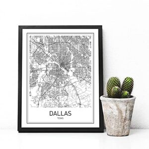 Dallas Map City Maps Dallas Map Print Map Art Print Texas Print Texas Map Texas State Modern Map Print Black White Map Wall Art Modern City Print 8x10 Unframed