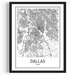 Dallas Map City Maps Dallas Map Print Map Art Print Texas Print Texas Map Texas State Modern Map Print Black White Map Wall Art Modern City Print 8x10 Unframed