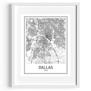 Dallas Map City Maps Dallas Map Print Map Art Print Texas Print Texas Map Texas State Modern Map Print Black White Map Wall Art Modern City Print 8x10 Unframed