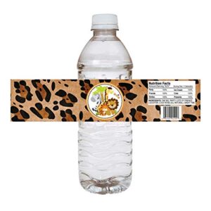 Jungle Safari Party Water Bottle Labels by Adore By Nat - Animal Print Baby Shower Party Drink Stickers - Set of 12