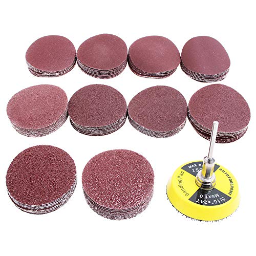 AUTOTOOLHOME 100 Pack 2 inch Sanding Discs Kit with Polishing Pads Plate 40 60 80 100 120 150 180 240 320 400 Grit Sandpapers for Drill Grinder Rotary Tool