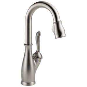 delta faucet leland bar faucet brushed nickel, bar sink faucet single hole, wet bar faucets with pull down sprayer, prep sink faucet, faucet for bar sink, spotshield stainless 9678-sp-dst