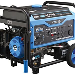 Pulsar PG10000B16 Portable Dual Fuel Generator-8000 Rated 10000 Peak Watts-Gas & LPG Electric Start-Switch-&-Go Build in, RV Ready-CARB Compliant, 10, 000W, Black