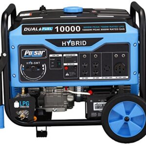 Pulsar PG10000B16 Portable Dual Fuel Generator-8000 Rated 10000 Peak Watts-Gas & LPG Electric Start-Switch-&-Go Build in, RV Ready-CARB Compliant, 10, 000W, Black