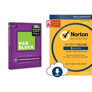 h&r block tax software deluxe + state 2016 + refund bonus offer pc/mac disc with norton security deluxe- 5 device pc/mac [download]
