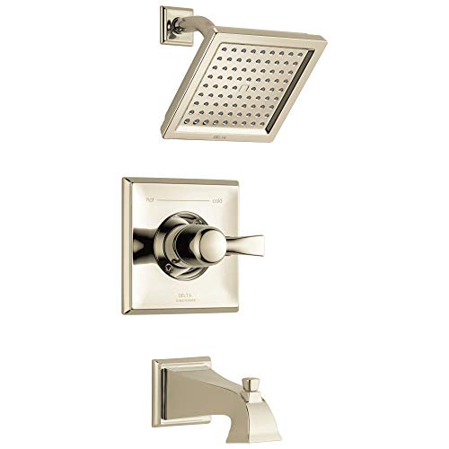 Delta Faucet Dryden 14 Series Single-Function Tub and Shower Trim Kit with Single-Spray Touch-Clean Shower Head, Polished Nickel, 2.0 GPM Water Flow, T14451-PN-WE (Valve Not Included)