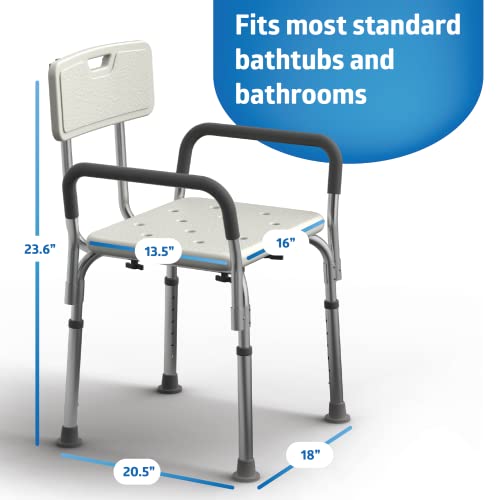 Medline Shower Chair Seat with Padded Armrests and Back Heavy Duty Shower Chair for Bathtub Slip Resistant Shower Seat with Adjustable Height Shower Chair for Inside Shower with 350 lb Capacity