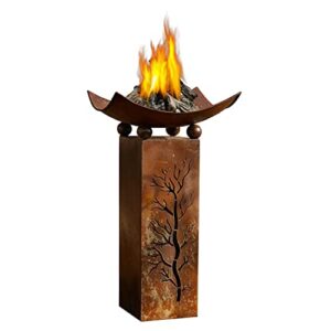 Westcharm Metal Fire Pits Outdoor Decorative Rustic Pillar with Removable Bowl | Brazier Wood Burning Fire Column | Decorative Pillar with Plant Display Dish for Outdoor Decoration