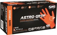 sas safety 66574 astro-grip disposable powder-free nitrile gloves, extra-large, orange, 7 mil, 100 gloves per box (2 boxes per case)