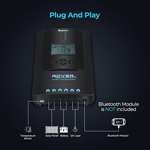 Renogy Rover 40 Amp 12V/24V DC Input MPPT Solar Charge Controller Auto Parameter Adjustable LCD Display Solar Panel Regulator fit for Gel Sealed Flooded and Lithium Battery