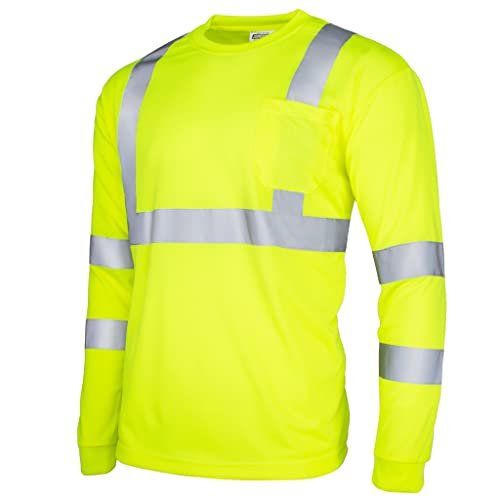 JORESTECH Safety T Shirt Reflective High Visibility Long Sleeve Yellow/Lime ANSI Class 3 Level 2 Type R TS-02 (L)