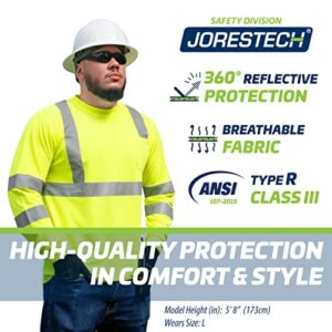 JORESTECH Safety T Shirt Reflective High Visibility Long Sleeve Yellow/Lime ANSI Class 3 Level 2 Type R TS-02 (L)