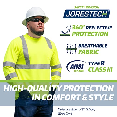 JORESTECH Safety T Shirt Reflective High Visibility Long Sleeve Yellow/Lime ANSI Class 3 Level 2 Type R TS-02 (L)