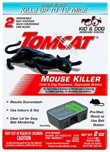 tomcat mouse killer disposable station for indoor/outdoor use - child & dog resistant, 2 stations with 1 bait each