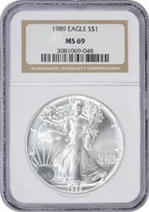 1989 $1 american silver eagle, ms69, ngc