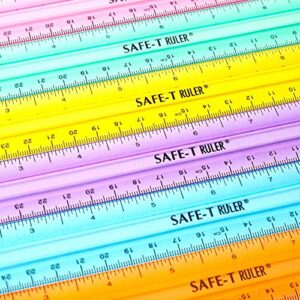 hand2mind 12 inch Multicolored, Transparent, Semiflexible Safe-T Plastic Rulers, Rainbow Plastic Rulers, Safety Ruler for Measurement, Safety Kids School Supplies, Straight Rulers (Pack of 24)