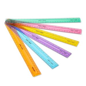 hand2mind 12 inch Multicolored, Transparent, Semiflexible Safe-T Plastic Rulers, Rainbow Plastic Rulers, Safety Ruler for Measurement, Safety Kids School Supplies, Straight Rulers (Pack of 24)