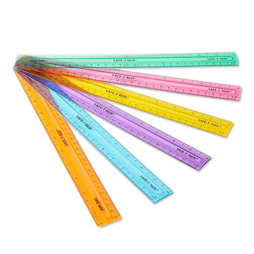 hand2mind 12 inch Multicolored, Transparent, Semiflexible Safe-T Plastic Rulers, Rainbow Plastic Rulers, Safety Ruler for Measurement, Safety Kids School Supplies, Straight Rulers (Pack of 24)