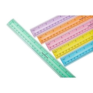 hand2mind 12 inch Multicolored, Transparent, Semiflexible Safe-T Plastic Rulers, Rainbow Plastic Rulers, Safety Ruler for Measurement, Safety Kids School Supplies, Straight Rulers (Pack of 24)