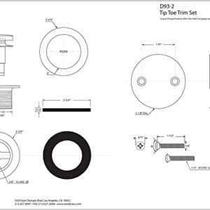 Westbrass R93-2-62 1-1/2" Coarse Thread Tip-Toe Bathtub Drain Trim Set with 2-Hole Overflow Faceplate, Matte Black