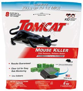 tomcat mouse killer refillable bait station for indoor use - child resistant, 1 station with 8 baits (bag)