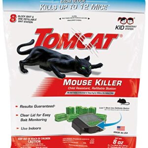 Tomcat Mouse Killer Refillable Bait Station for Indoor Use - Child Resistant, 1 Station with 8 Baits (Bag)