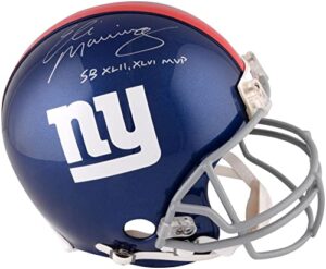 eli manning new york giants autographed full size authentic helmet with "sb xlii mvp, sb xlvi mvp" inscriptions - autographed nfl helmets