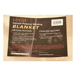 Lotos 4’ x 6’ Fiberglass Heat Treated Gold Welding Blanket with Grommets Resists 1000F